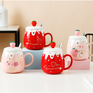 Cute Cartoon Ceramic Coffee Mug with Spoon High-Looking <b>Large</b> Capacity Water <b>Cup</b> Home Painted Stocked <b>for</b> Women - Product Image 2