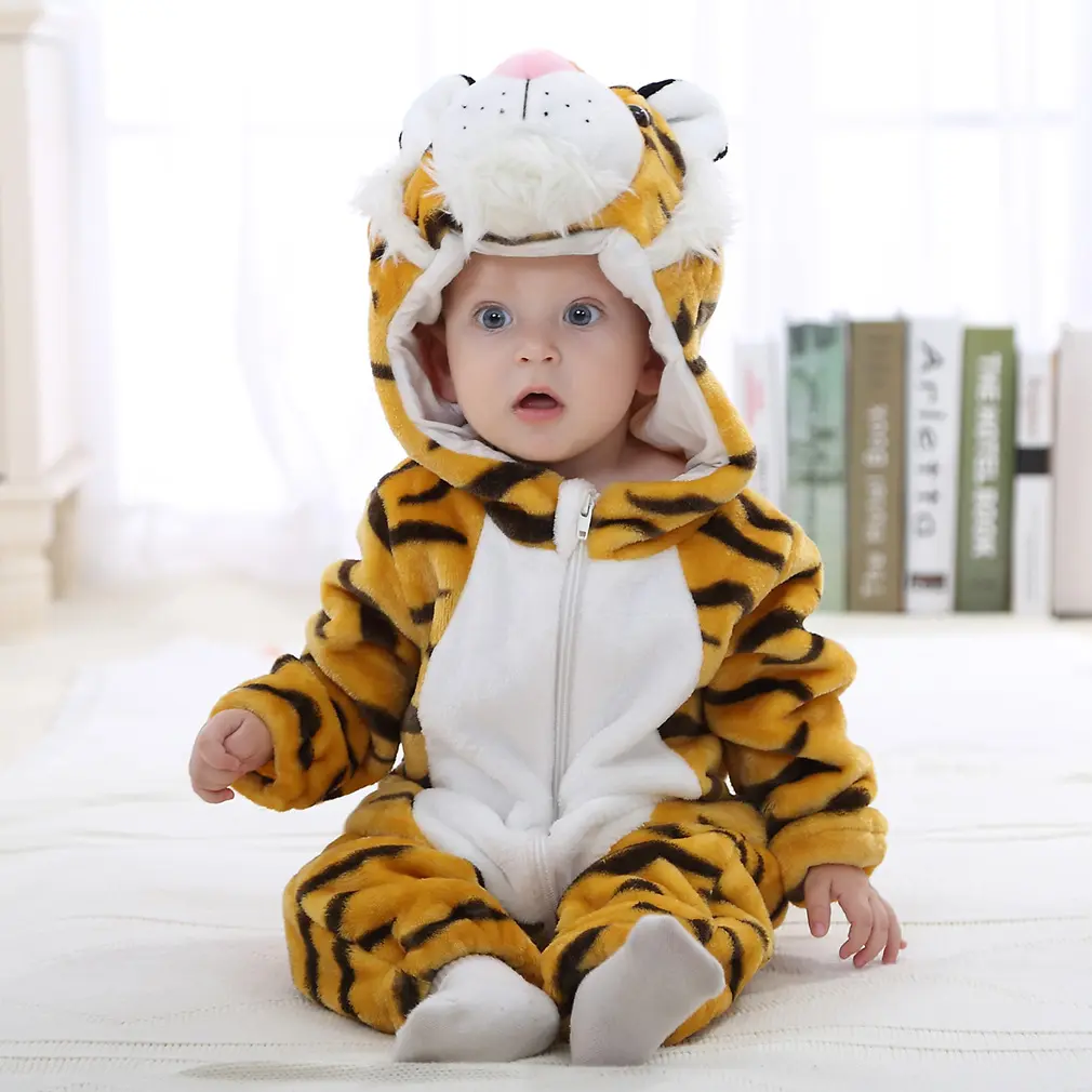 Pijama infantil de tigre lion, roupas para bebês recém-nascidos meninos e meninas, pijama com capuz