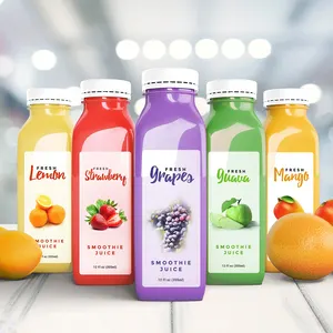 Custom Beverage Jar Transparent Packaging Label Sticker 12oz Juice Bottle Labels Juice Bottle Plastic With Clear Label 32oz