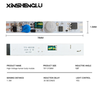 Détecteur de mouvement PIR XSL |   Module AC 110-220V 1-3M |   Classement IP21 |   Retard d'induction de 30 secondes |   Éclairage LED pour armoires, placards et escaliers |