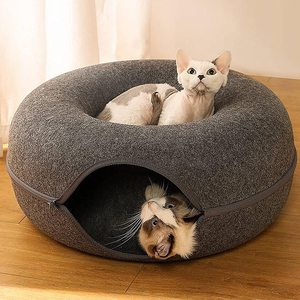 Tempat Tidur Kucing Peekaboo Terbuat dari Kain Felt yang Besar, Dapat Dicuci dengan Tangan, Dapat Dilepas, untuk Dalam Ruangan, Padat, Bernapas, Warna Abu-abu/Hitam, untuk Bermain dan Menggaruk - Product Image 6