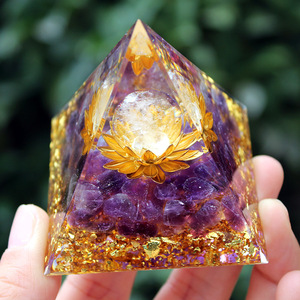 Amethyst <b>Crystal</b> Pyramid Resin Epoxy Craft Home Decoration Desktop Ornament With White <b>Crystal</b> <b>Ball</b> And Golden Flower - Product Image 3
