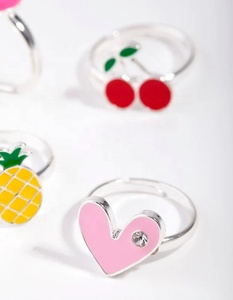 Bagues ZYO plaquées or rose en forme de fruits, fleurs et papillons, ajustables, pour enfants, en émail rose, mignonnes, pour adolescents et enfants - Product Image 6