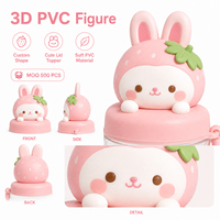 Couvre-bouteille en PVC souple 3D personnalisé couleur bonbon, figurine lapin fraise mignon, capuchon de bouteille en PVC souple, couvre-gobelet en PVC souple