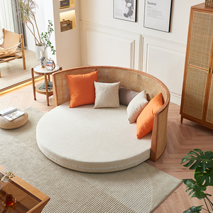 Canapé-lit de salon <span class=keywords><strong>Bali</strong></span> asiatique de style japonais moderne avec cadre en bois massif et rotin canapé-lit rond de forme bon marché pour hôtel et appartement - Product Image 1