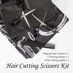 Ensemble de 4 ciseaux de barbier et kit d'accessoires Cape de barbier professionnelle et ciseaux Ensemble d'outils de coupe et de coiffure avec peigne - Product Image 3