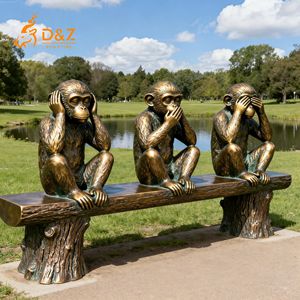 D & Z personalizado grande al aire libre bronce <span class=keywords><strong>Tres</strong></span> <span class=keywords><strong>Monos</strong></span> <span class=keywords><strong>Sabios</strong></span> estatua Hear-No See-No Speak-No Animal escultura para decoración de parque - Product Image 1