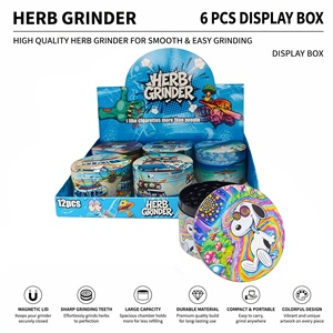 <b>Herb</b> <b>Grinder</b> Zinc Alloy Modern Round Magnetic Lid Sharp Teeth Large Capacity Compact Portable 6 Pcs Display Box - Product Image 1