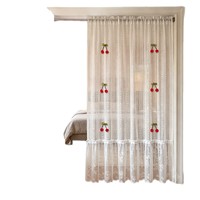 Cortina de poliéster transparente con encaje jacquard estilo francés y patrón de corazones para habitaciones infantiles y dormitorios de niñas, bonita, sin perforaciones, para ventanas abatibles.