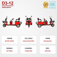 Tricycle cargo électrique à trois roues avec panier arrière, moteur 72V 20Ah 1600W, autonomie 70 km, capacité de charge 313 kg, vente en gros