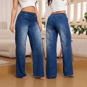 Jeans a Vita Alta di Alta Qualità per Ragazze, Design a Gamba Larga e Dritta, Tessuto Denim Casual Ecologico, Leggero e Semplice - Product Image 1