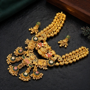 Parure de bijoux religieux traditionnelle en argent 925 plaqué or antique, collier et boucles d'oreilles, bijoux de mariée pour femme, cadeau hindou - Product Image 4