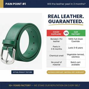 Ceinture de baseball personnalisable flexible en cuir PU vert foncé sans bouffée, ceinture de sport décontractée, accessoires de golf professionnels OEM ODM - Product Image 2