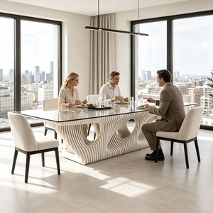 Modern Irregular <b>Resin</b> Dining <b>Table</b> With Tempered Glass <b>Top</b> Contemporary Design For 6 Seating Capacity Stable Home Furniture - Product Image 3