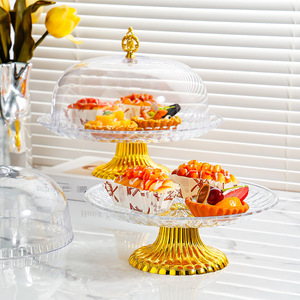 Plateau à gâteau rond en plastique avec couvercle, présentoir à desserts pour fêtes et usage domestique, 2 pièces - Product Image 1