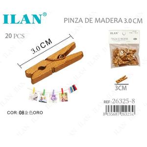 Ilan Mollette in Legno 3.0 Cm 20 Pezzi Clip per Indumenti in Legno Naturale - Product Image 1