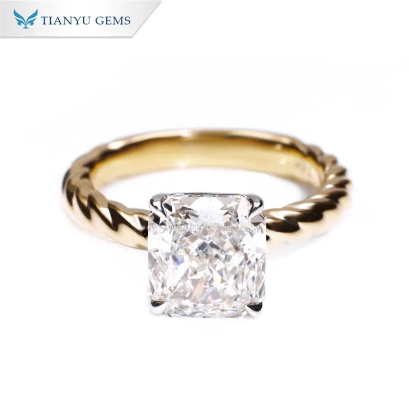 Tianyu cincin kepang berlian Moissanite, cincin pertunangan berlian untuk hadiah pesta 10K 14K18K cincin emas kuning