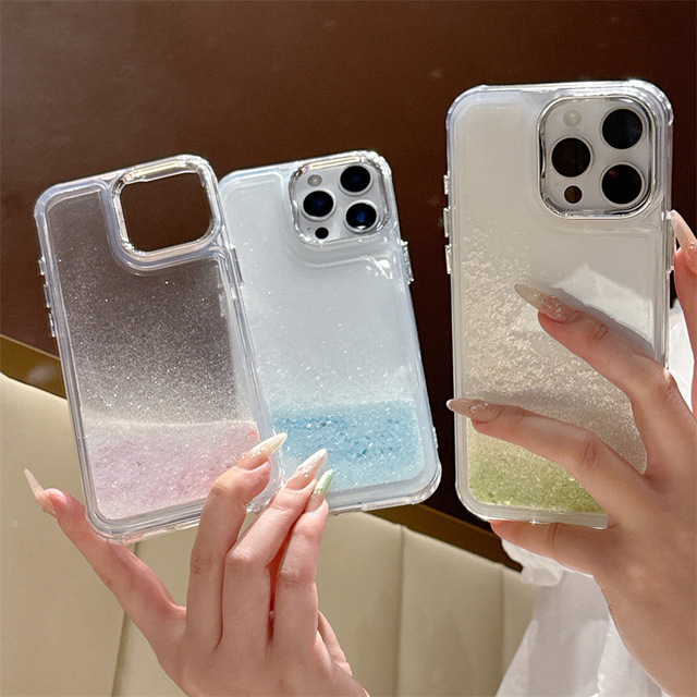 DIY Customizable Liquid Sand Glitter Case for iPhone 18 17 Pro Max Transparent Electroplated Button PC Hard Shell Floral