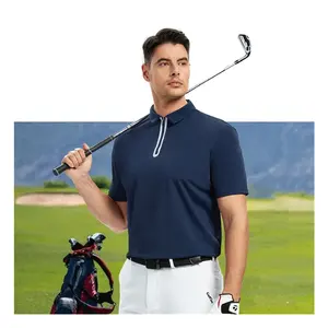 เสื้อกอล์ฟแขนยาวซิปหน้าสำหรับผู้ชาย,เสื้อโปโลยืดหยุ่นเสื้อกีฬาเรียบสีพื้นสีพื้น