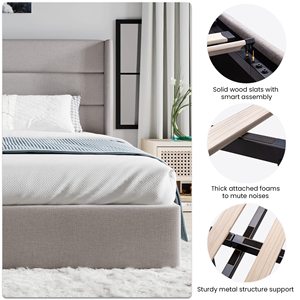 <span class=keywords><strong>Ama</strong></span> zon Marco de cama king size de tela de terciopelo tapizado personalizado con cabecero alto - Product Image 3