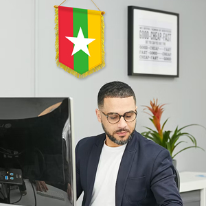 <span class=keywords><strong>Bandera</strong></span> de Myanmar <span class=keywords><strong>estrella</strong></span> <span class=keywords><strong>Luna</strong></span> amarillo verde rojo Banner 20*30cm barra Horizontal de tres colores con borla actividad decoración Boutique - Product Image 3