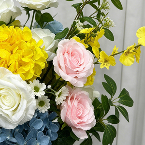 Ramo de Flores Artificiales Promise, Mezcla de Amarillo, Rosa y Azul, Flores de Seda Hechas a Mano, Decoración de Boda, Estilo Clásico - Product Image 2