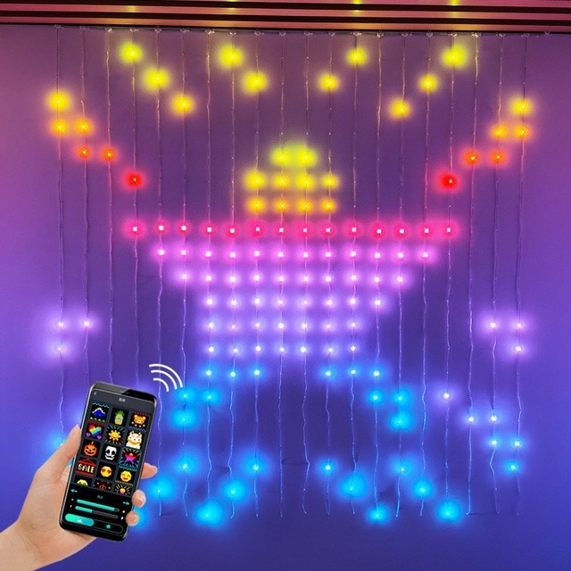 Programmable Music Sync Smart LED Fairy Lights APP Control Christmas Smart RGB Pixel Curtain Lights