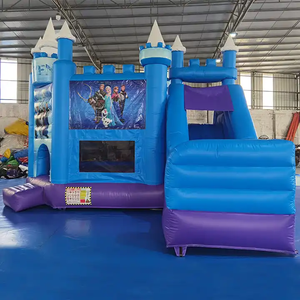 <span class=keywords><strong>Castillo</strong></span> Inflable Comercial, Casa de Brinco Inflable con Tobogán, Temática de <span class=keywords><strong>Frozen</strong></span> para Niñas, Color Azul - Product Image 1