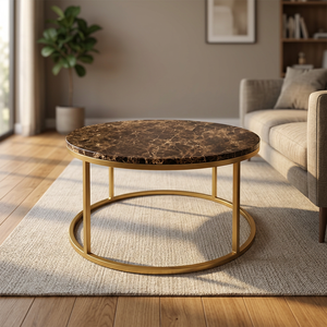 Mesa de Centro Moderna con Tapa Redonda de Mármol y Marco de Metal Dorado, Mueble de Sala de Estar, Diseño Duradero - Product Image 1