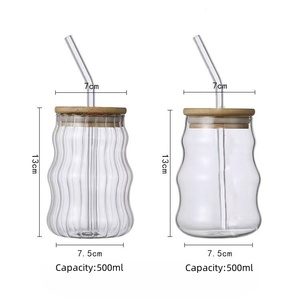 Copo de Vidro Bonito de Alto Valor para Uso Doméstico com Canudo Rosqueado, Copo de Vidro Borossilicato para Café, Leite e Chá com Canudo e Tampa de Bambu - Product Image 6