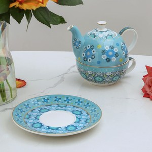 Ceramic <b>Tea</b> <b>Set</b> - Moroccan Gold Trim Nesting Teapot with Cup and Saucer - Product Image 1