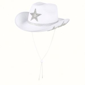 Sombreros Vaqueros de Estilo Occidental con Pedrería de Estrella, Logotipo Personalizado, Casuales para Viaje, Unisex para 4 Estaciones, con Cuerda - Product Image 5