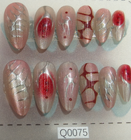 24 faux ongles faits main, pré-conçus, longueur moyenne, forme amande, motif floral 3D dégradé, chic