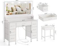Table de toilette moderne de haute qualité Phoenix Home avec 7 tiroirs et miroir LED pour chambre à coucher
