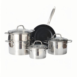 8 Stuks Klassieke Moderne Mode Roestvrij Staal Kookgerei Set Steamer Europa Us Stijl Universele Bodem <span class=keywords><strong>5</strong></span> Lagen Glazen Afdekking Keuken - Product Image 1