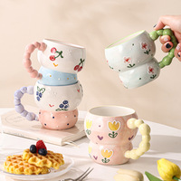 Mug en verre créatif peint à la main, gaufré, résistant à la chaleur, motif dessin animé, compatible micro-ondes, résistant aux hautes températures, pour petit-déjeuner de mariage, lait