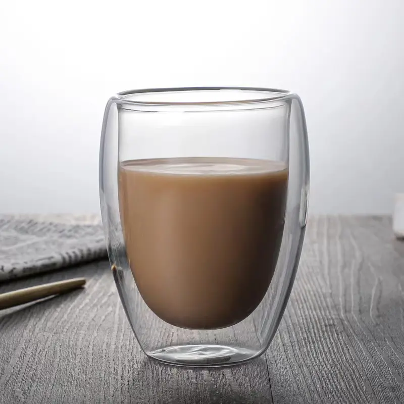 Egg Shape Insulated Borosilicate Coffee Double Wall Glass Cup