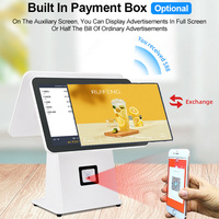 Terminal de point de vente double écran JSJ1200-D-W Windows/Linux/Android 15,6 pouces avec écran tactile capacitif 10 points et imprimante thermique intégrée 58mm/80mm