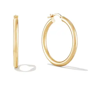 Gemnel 925 silver 18k gold plated width 3mm medium tube hoops huggie earrings women jewelry