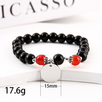 Bracelet élastique en perles d'obsidienne Ywyougang avec disque métallique vierge gravable en acier inoxydable doré, fait main, logo personnalisé, pour couple