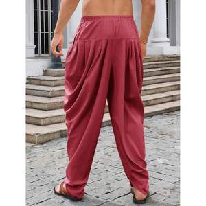 PASLTER, pantalones bohemios Hippie Kaftan para hombre, pantalones holgados de lino y algodón para Yoga, cintura elástica, pantalones informales Kurta holgados Hippie - Product Image 2