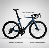 Vélo de route aérodynamique en fibre de carbone 700C, 24 vitesses, frein à disque hydraulique, jeu de roues en carbone de 50 mm, axe traversant, vélo de course pour adultes