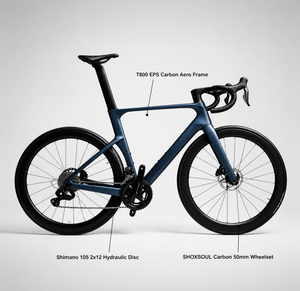 Bicicleta de Carretera Aerodinámica de Fibra de Carbono 700C, 24 Velocidades, Frenos de Disco Hidráulicos, Juego de Ruedas de Carbono de 50 mm, Eje Pasante, Bicicleta de Carreras para Adultos - Product Image 4