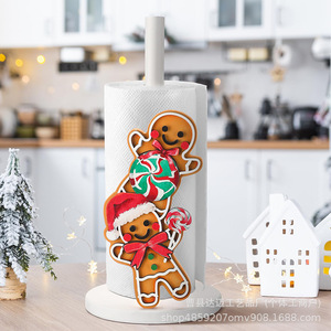 Christmas Gingerbread Man <b>Paper</b> Holder Wooden Countertop <b>Kitchen</b> Decor Festive Tissue Roll Stand - Product Image 1