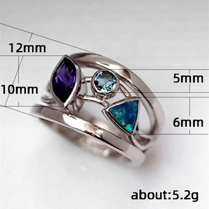 Bague géométrique F282 en argent sterling 925 avec améthyste taille poire sertie à griffes, bijou unisexe, cadeau - Product Image 2