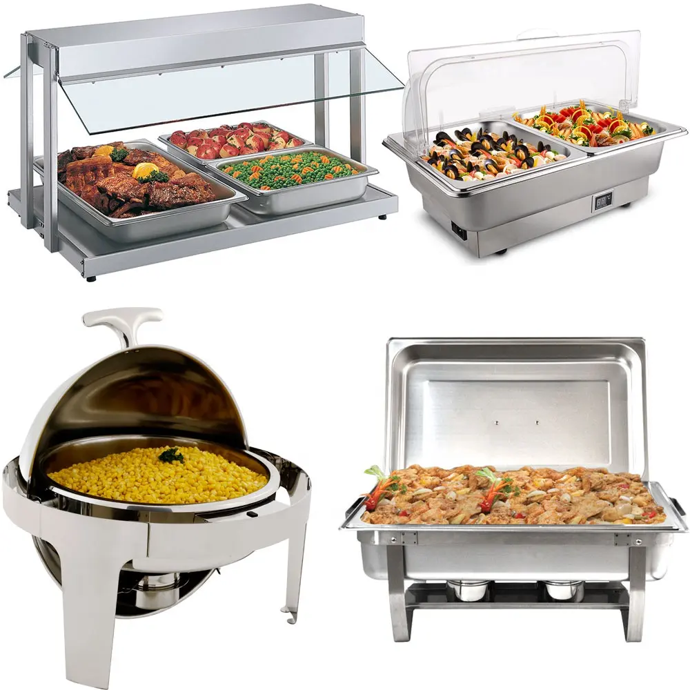 Hotel Restaurant Kitchen Equipment Big Capacity Stainless Steel Roll Top Buffet Chafing Dish Fast Food Warmer