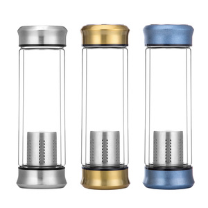 Gobelet à thé avec <span class=keywords><strong>infuseur</strong></span> Tasse à thé de voyage en verre à double paroi avec filtre en acier inoxydable Bouteille de thé étanche avec passoire - Product Image 1