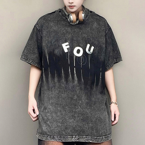 T-shirts en coton Kingsen pour hommes, coupe oversize, délavés à l'acide, avec logos imprimés, style streetwear d'été - Product Image 1