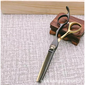 Ciseaux à cheveux Ze 6,0 pouces, noirs et dorés, ciseaux à effiler en acier inoxydable, manche long chromé, pour usage esthétique - Product Image 4
