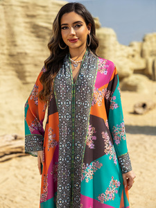 Abiti da donna musulmani eleganti Abaya abito da donna stile etnico stampato manica lunga medio oriente arabo Dubai Abaya Kaftans - Product Image 5